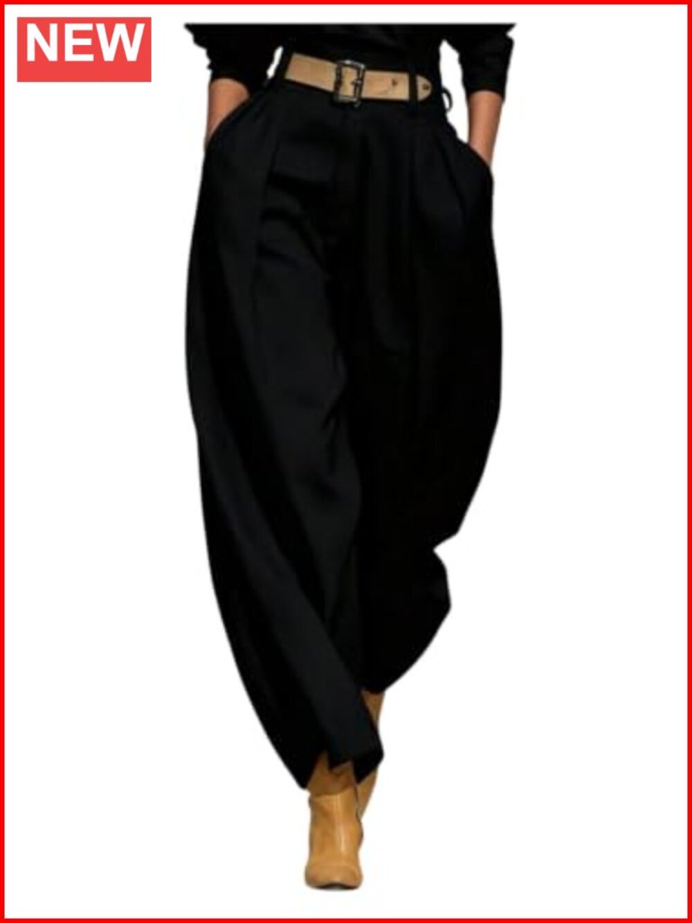 Pleated High Waisted Straight Leg Trousers Casual Work Pants